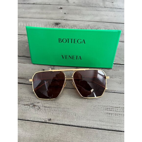 BOTTEGA VENETA Geometric Aviator Metal Frame Sunglasses BV10125 005 - Picture 1 of 15